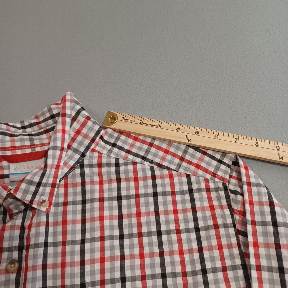 Columbia Mens XL Plaid Button Down Shirt Red Black Grey AM7968 Cotton Stretch - Picture 6 of 12